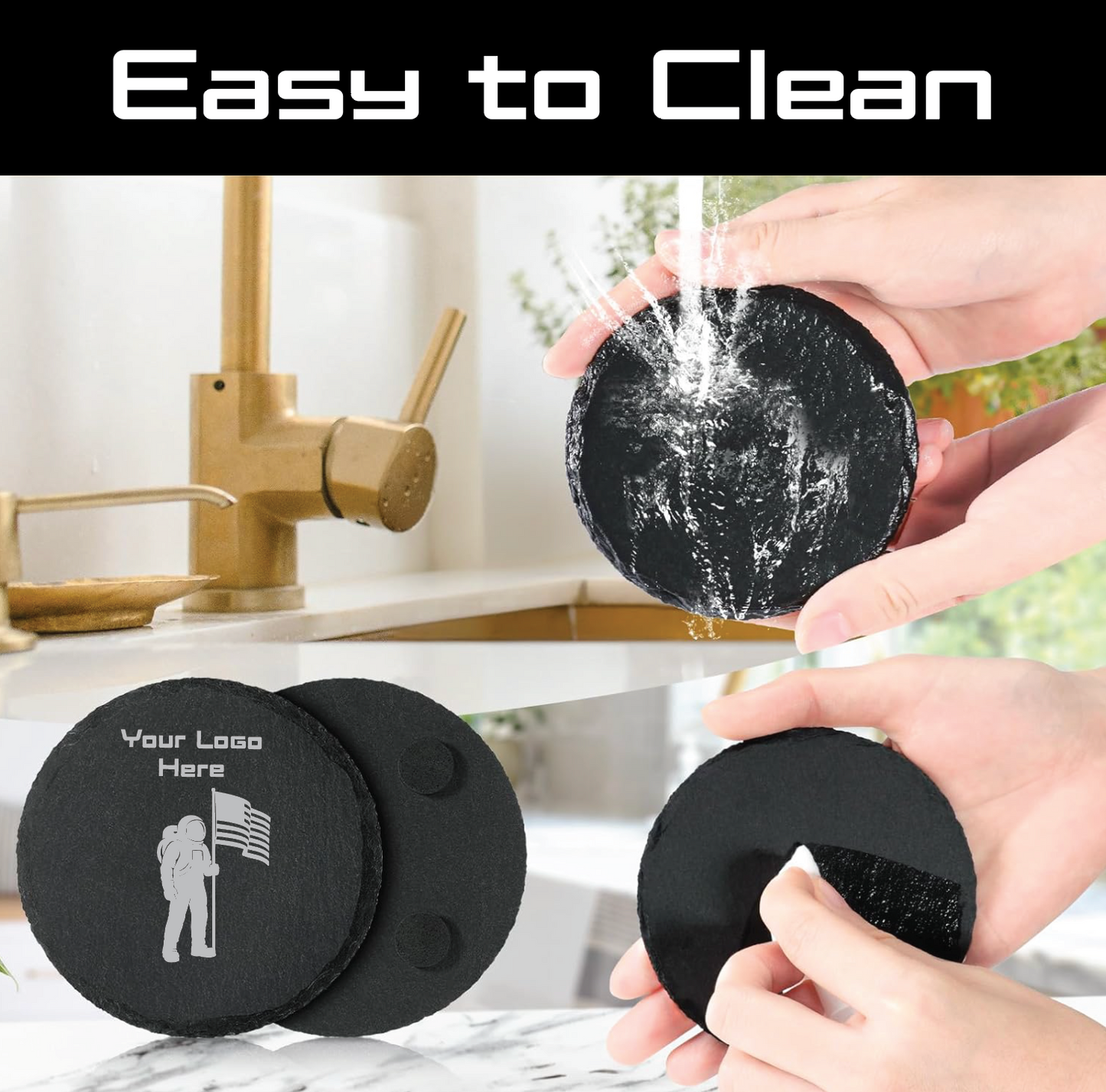 Custom 4" Round Laser-Engraved Slate Coasters