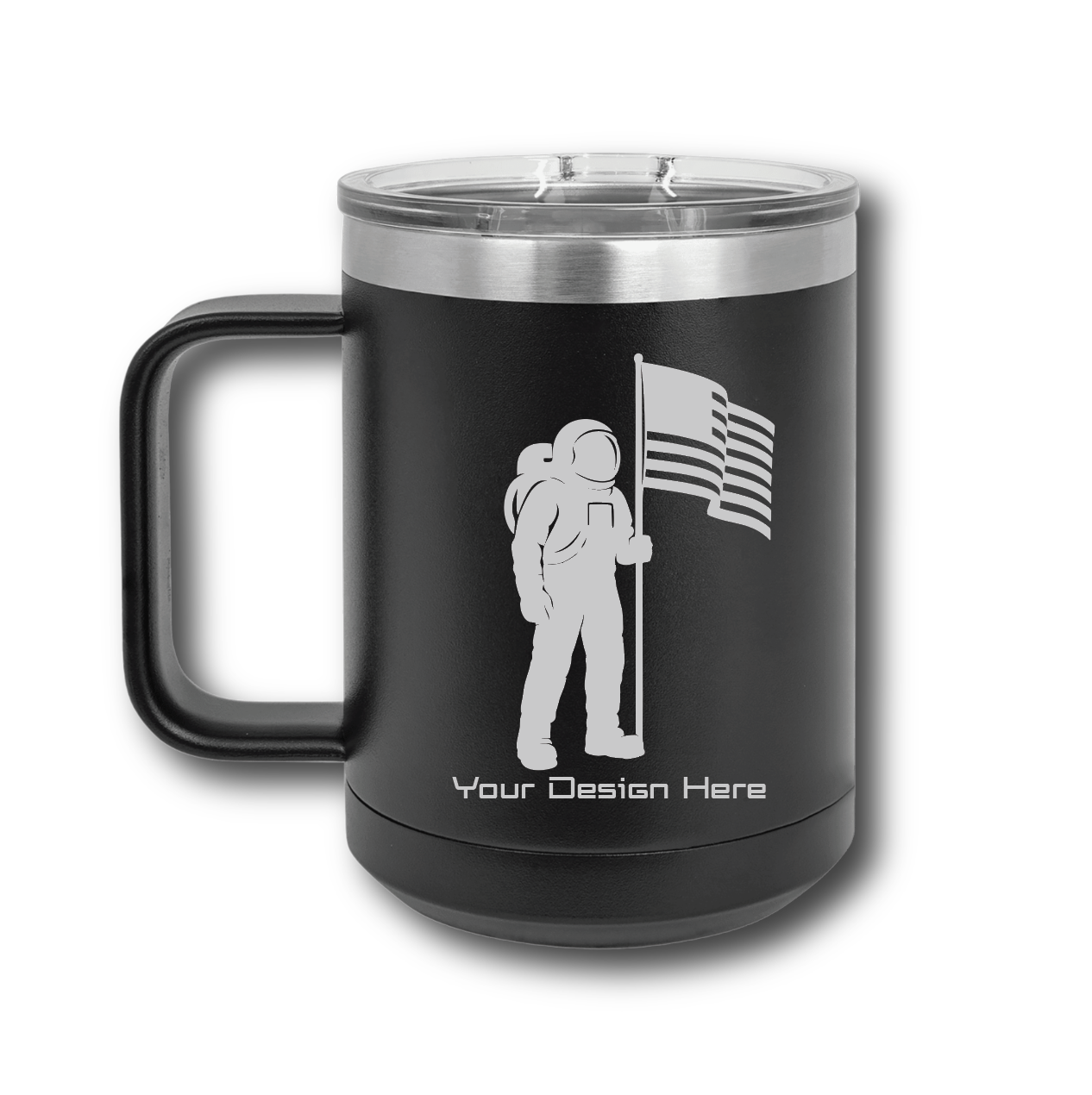 Laser Engraved 15 oz. Black Vacuum Insulated Mug with Slider Lid