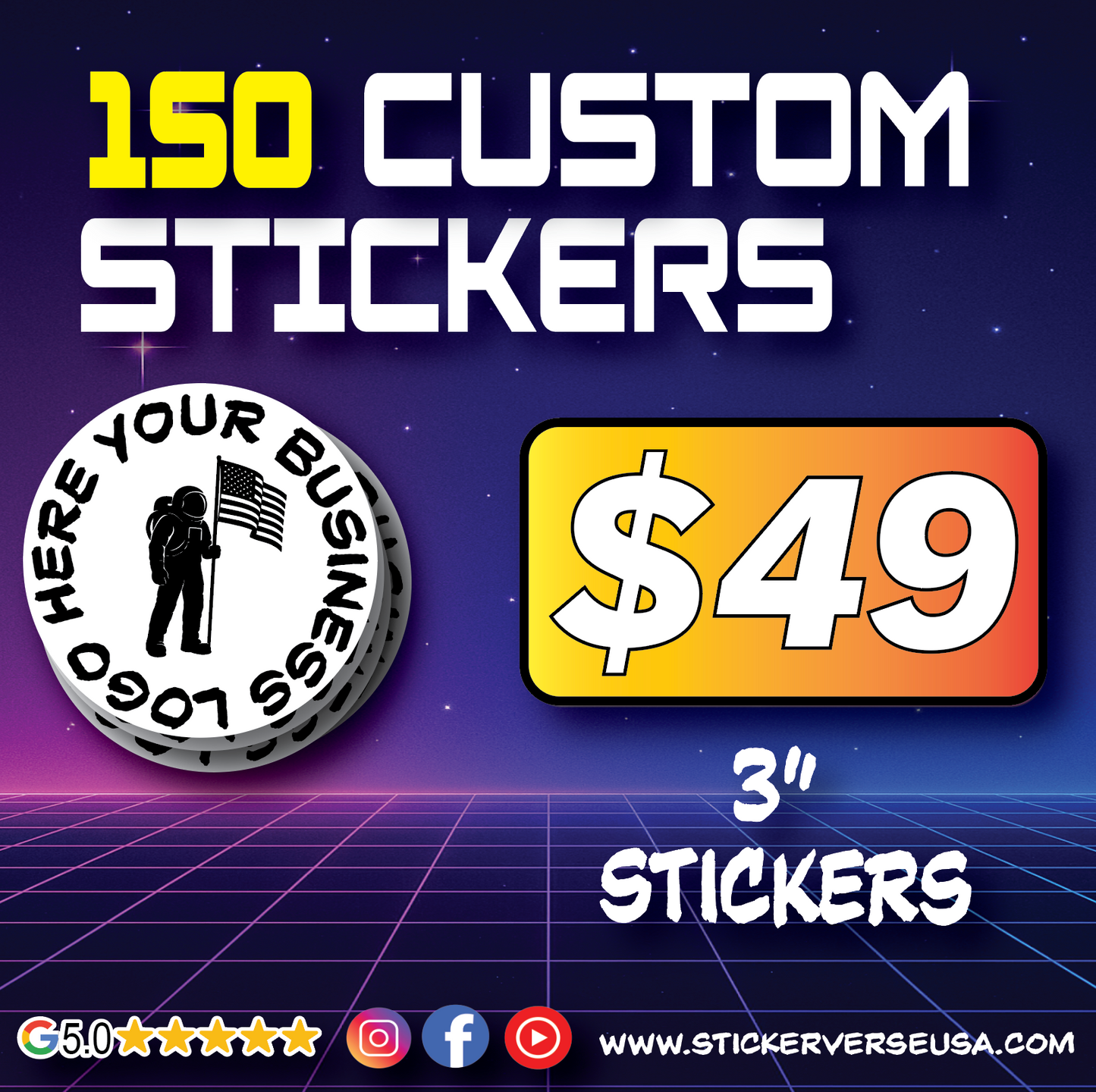 150 3" Custom Die Cut Stickers