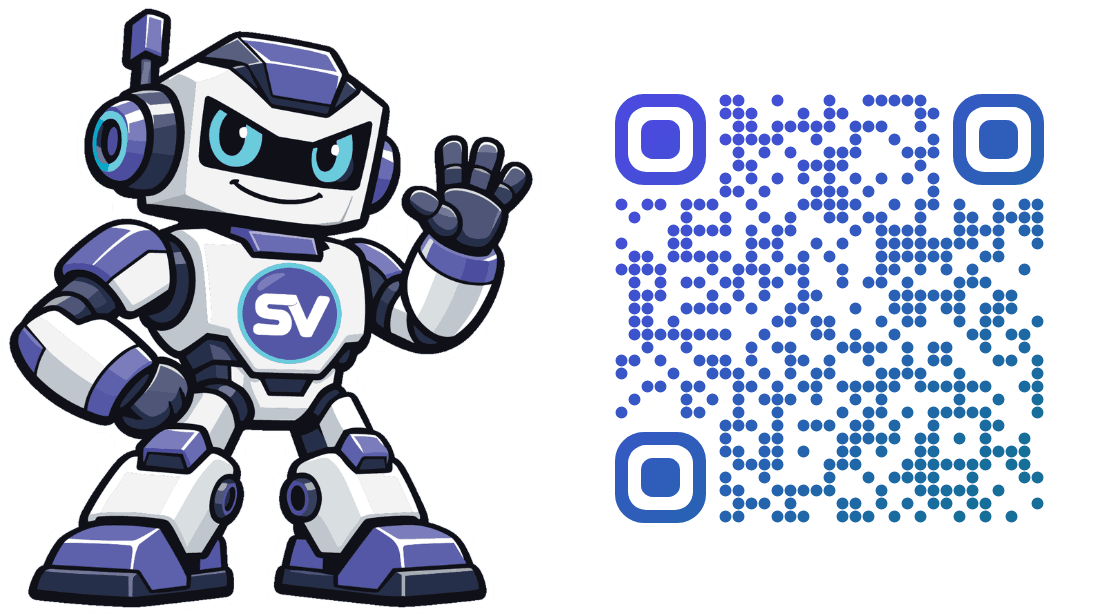 Example QR code sticker: Rivet next to a styled QR code with indigo-to-teal dots