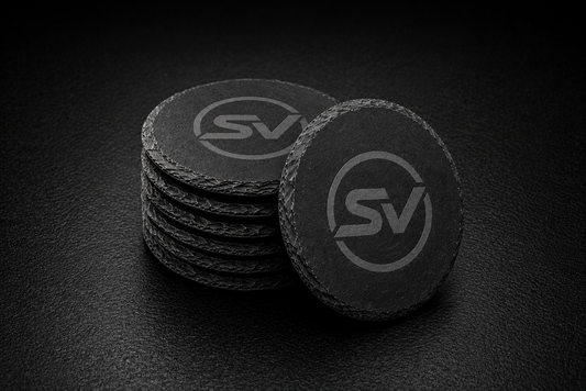 Custom 4" Round Laser-Engraved Slate Coasters
