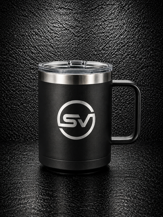 Laser Engraved 15 oz. Black Vacuum Insulated Mug with Slider Lid