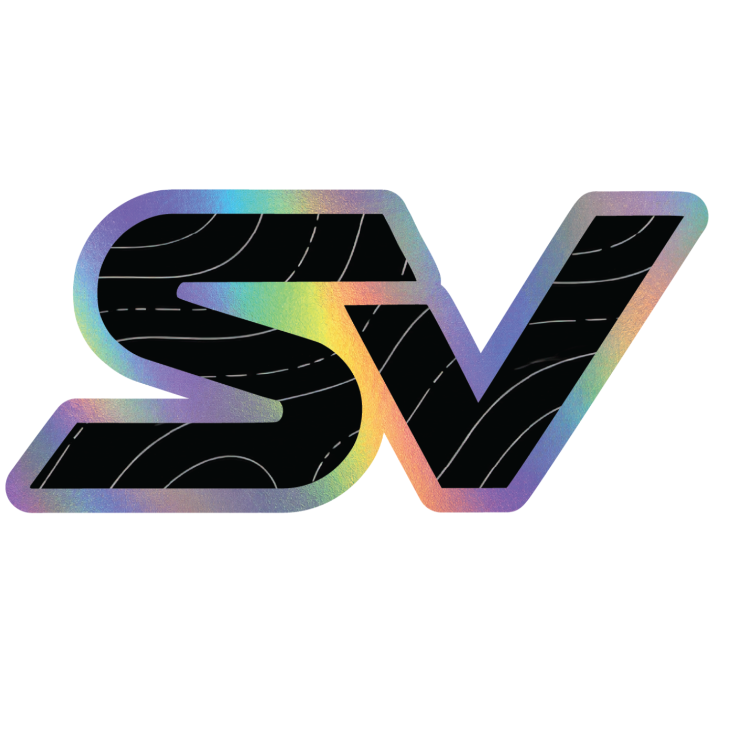 Logo with 'SV' in a rainbow gradient on a white background