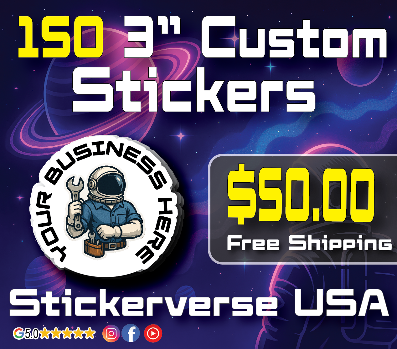 150 3" Custom Die Cut Stickers