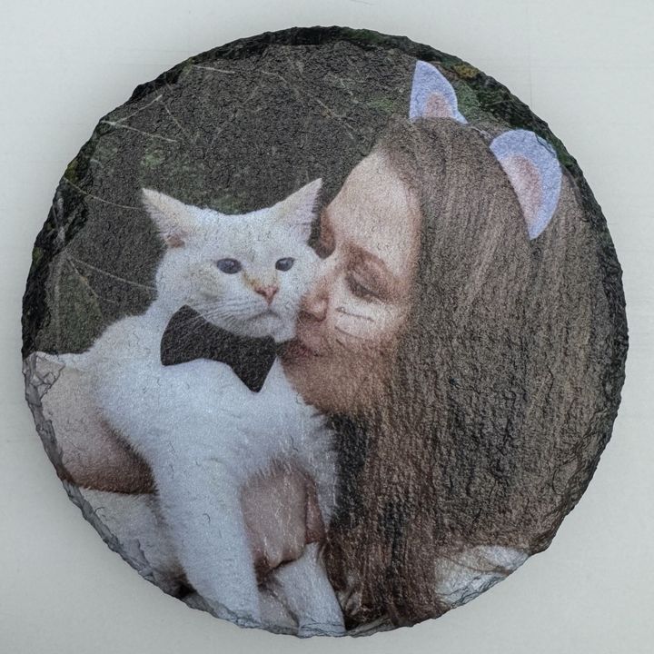 Pet photo coaster: Full-color slate coaster sticker