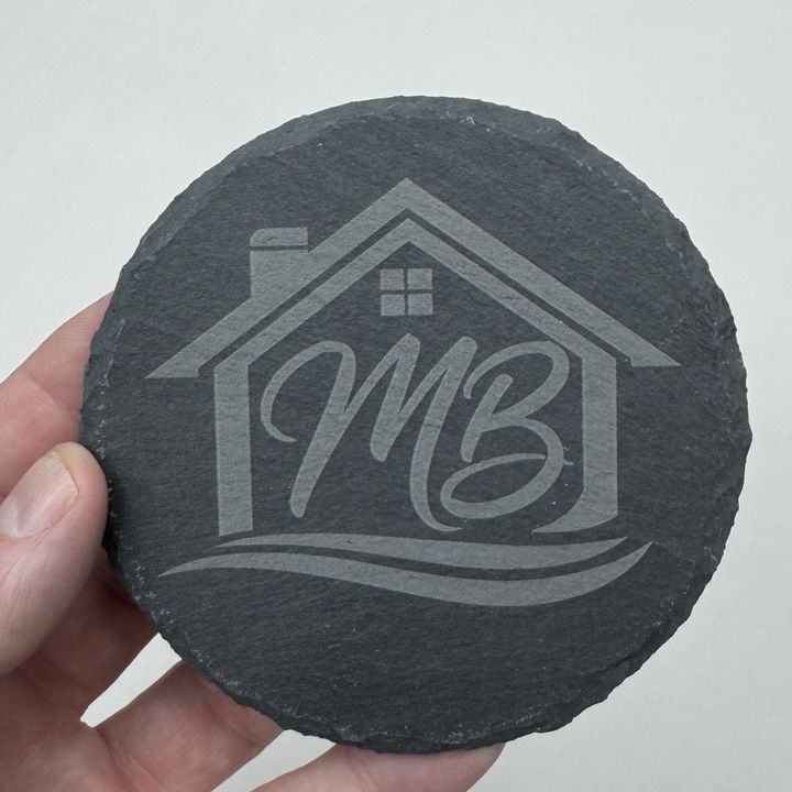 MB home logo: Laser-engraved slate coaster sticker