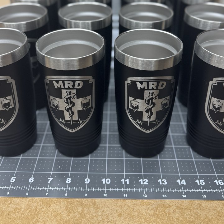 MRD team order: Laser engraved 20oz tumblers sticker